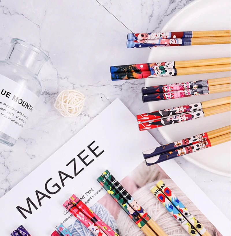 5Pair Japanese Style Wood Chopsticks Color Reusable Chopstick Red Sandalwood Noodle Tool Chinese Gift Tableware Set New 2023 Oasis Select