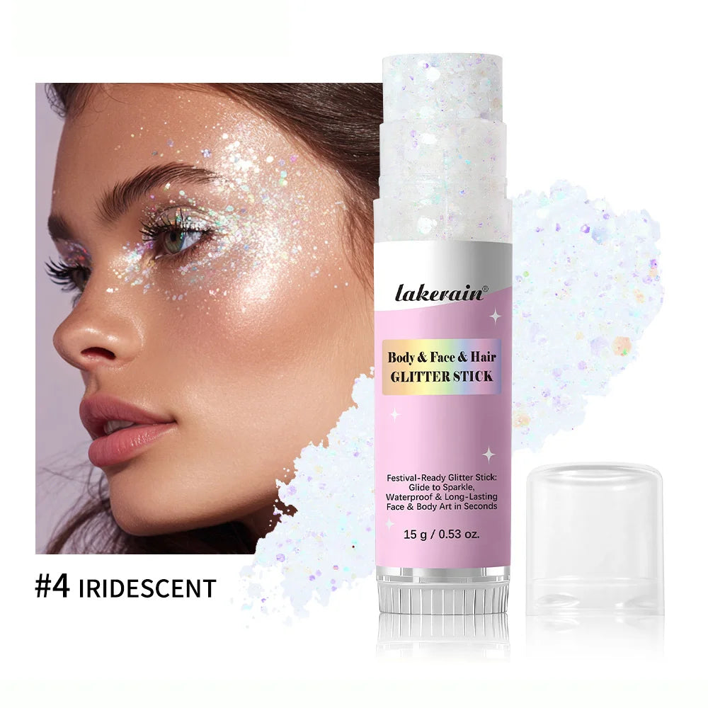 Shiny Glitter Gel Stick Highlighter, Sparkling Sequins Pearl White Pink Eyeshadow, Face Body Brighten Makeup for Stage & Daily L Oasis Select 4 Iridescent