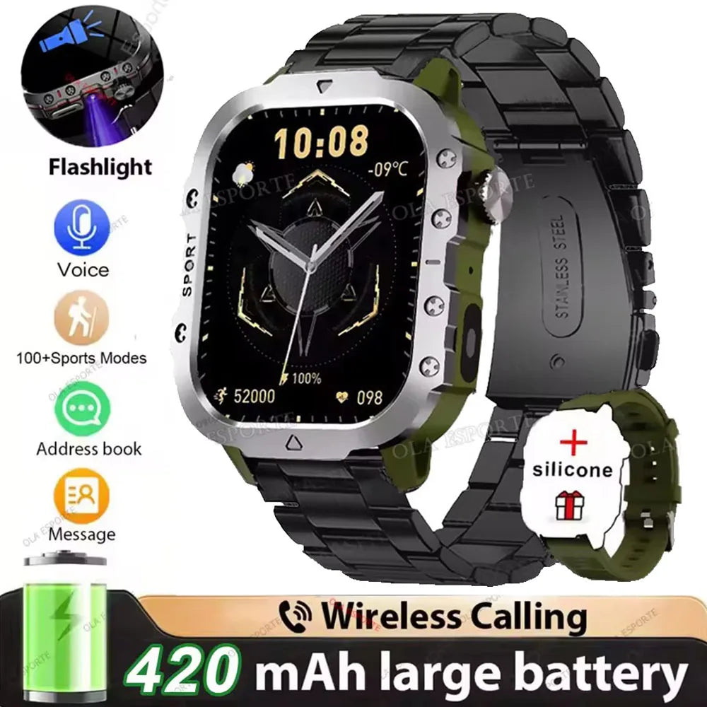 Military Smart Watch – GPS, Flashlight, Bluetooth Call, 3ATM