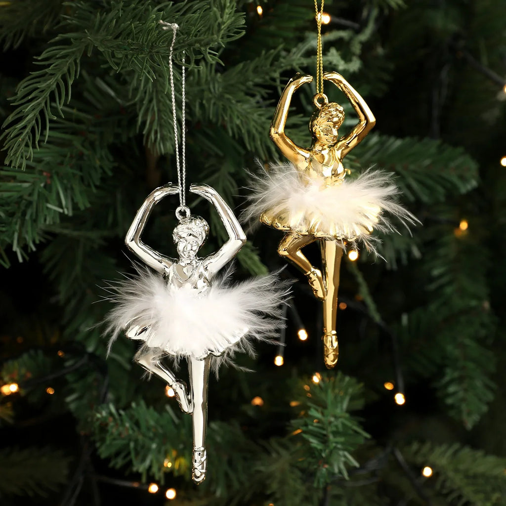 Electroplated Plastic Ballet Girl With Feather Pendant, Christmas Tree Ornament, Festive Atmosphere Decoration Oasis Select