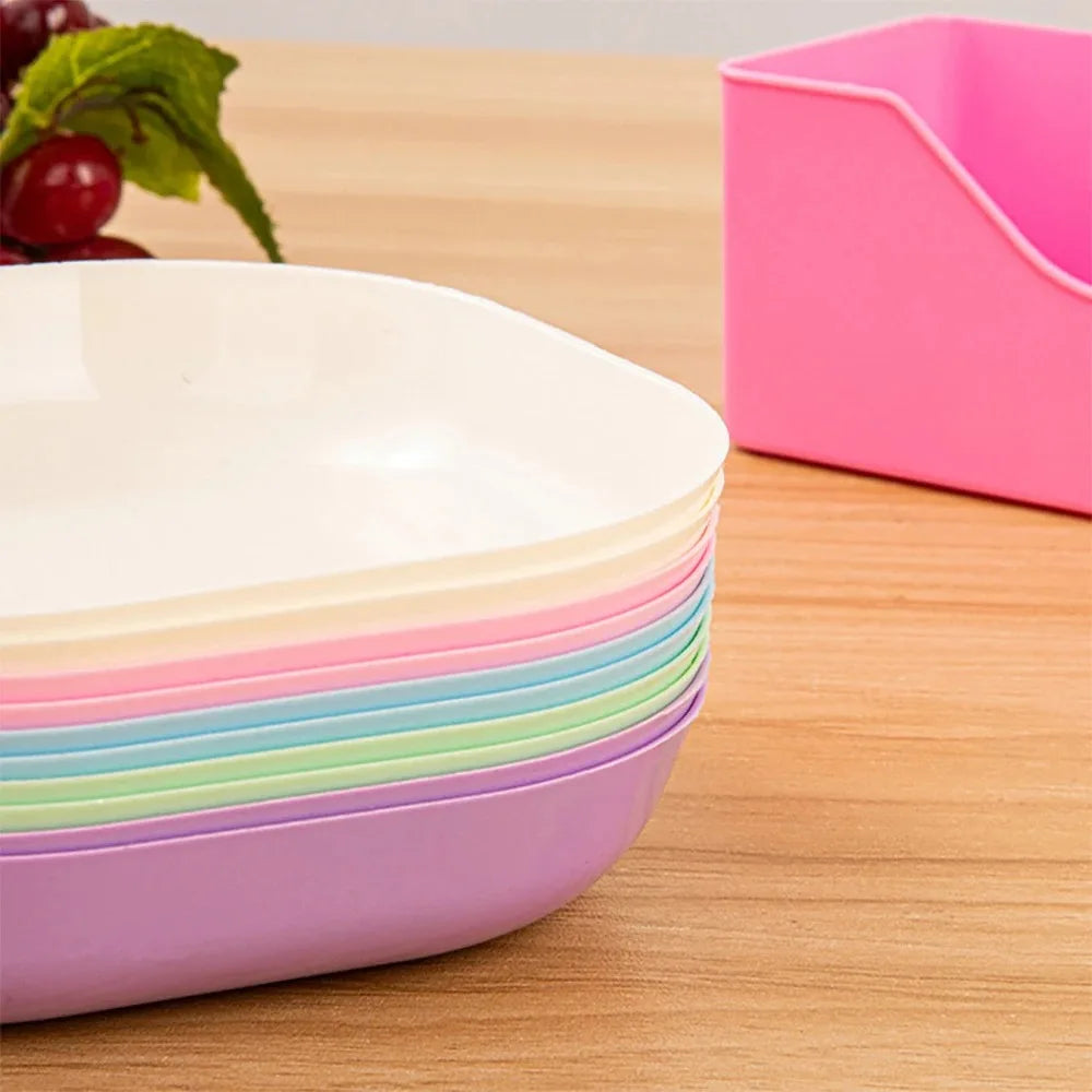 10-Piece Macaron Color Square Snack Plate Set with Stand Snack Plate Set Oasis Select