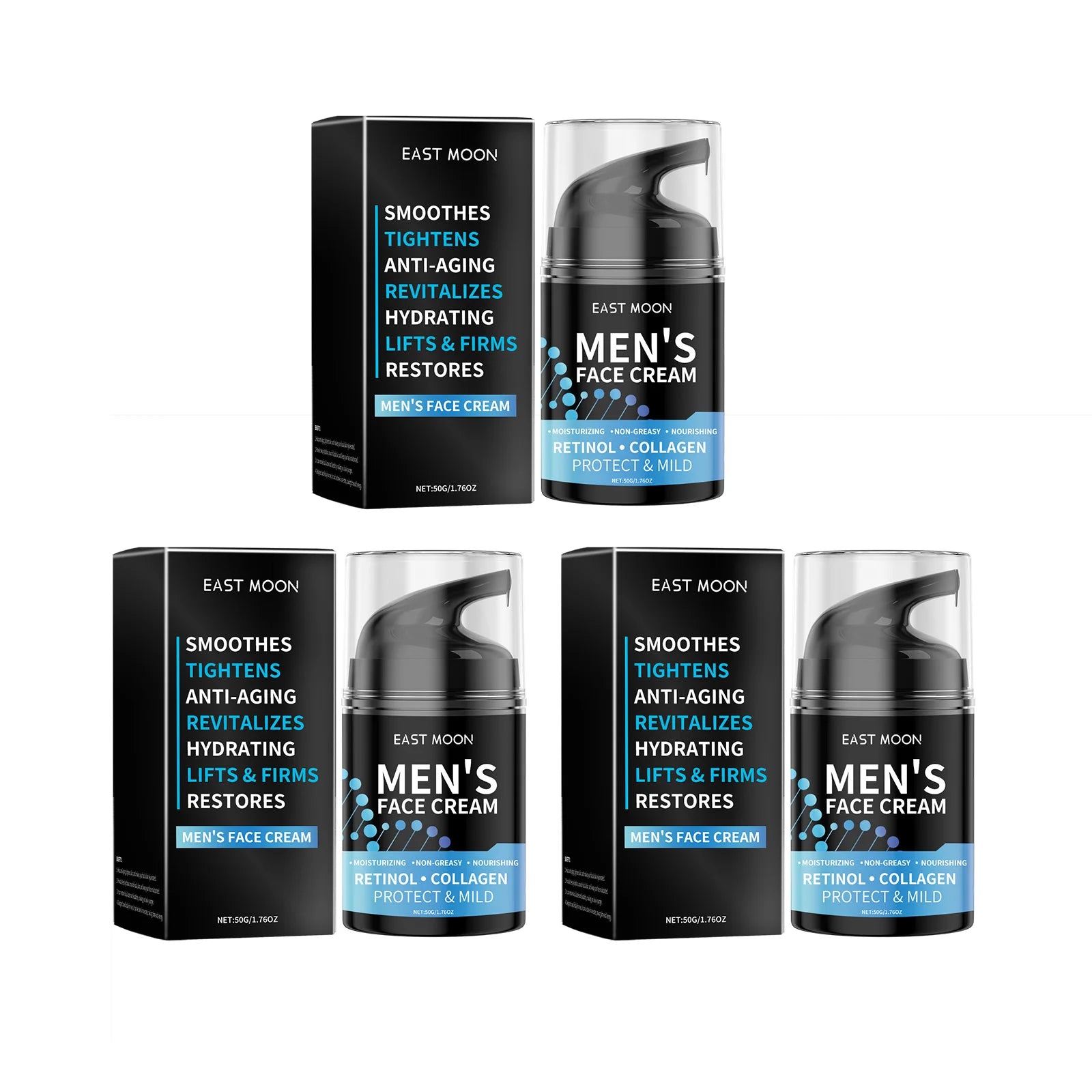 Retinol Face Cream for Men Firming Lifting Reduce Fine Lines Smooth Skin Cream Brightening Moisturizing Increase Skin Elasticity Oasis Select 3 X 50g boxed