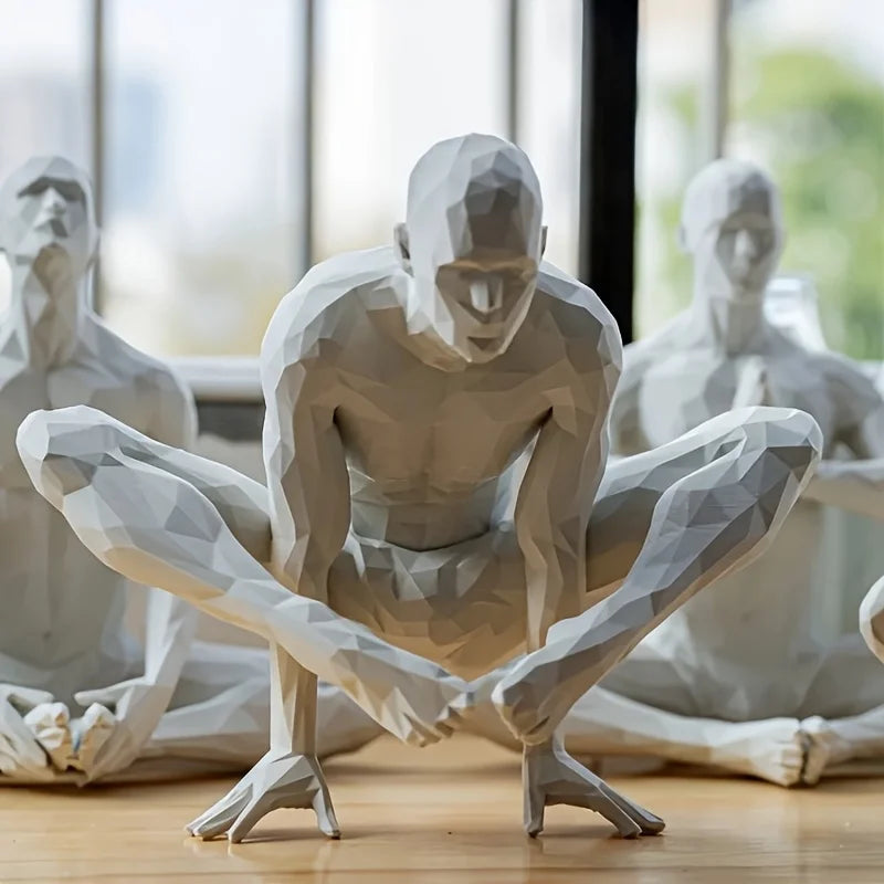 Creative Geometric Human Form Ornament 3D Printed Yoga Pose Figurine Art Craft Decor for Meditation Corner & Zen Style Room Gift Oasis Select