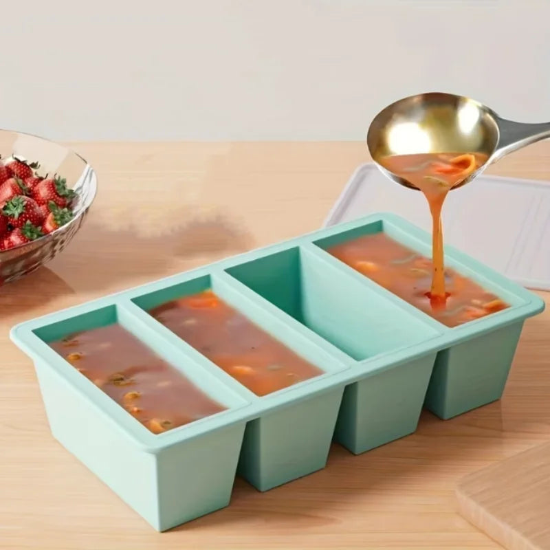 1pc Silicone Freezer Tray with Lid - Durable Kitchen Storage for Soup, Broth & Sauces - Stackable Food Prep Container Oasis Select