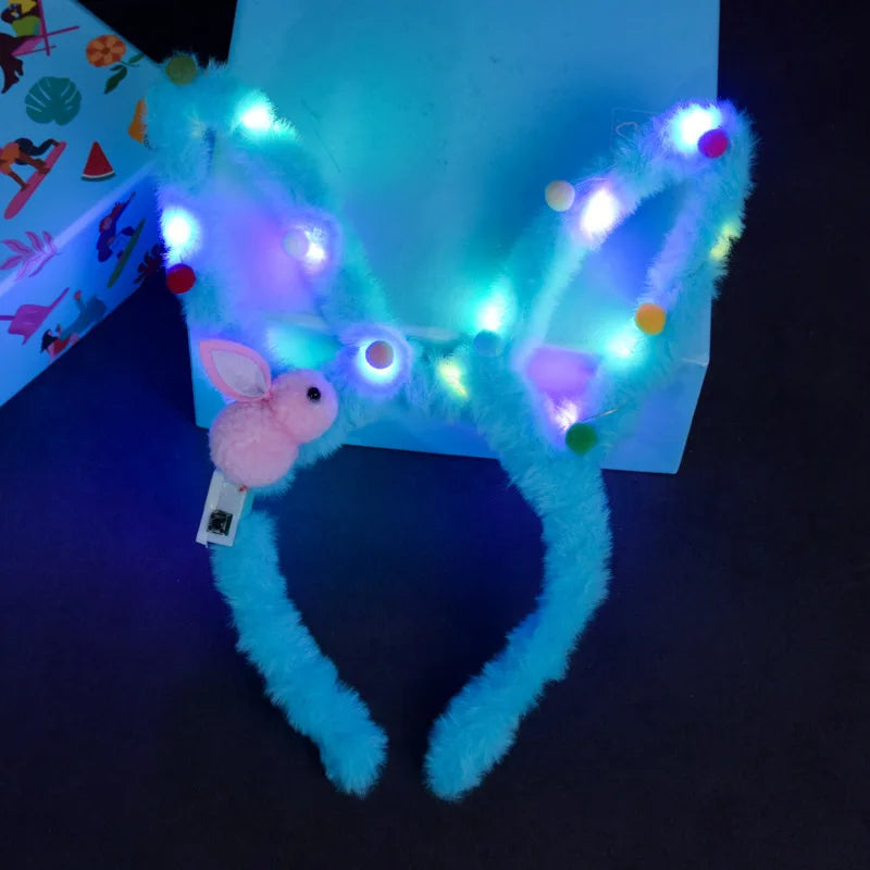Women Girls LED Bunny Ears Hairband Easter Light Up Headbands Halloween Glow Party Supplies Wedding Festival Oasis Select blue-rabbit
