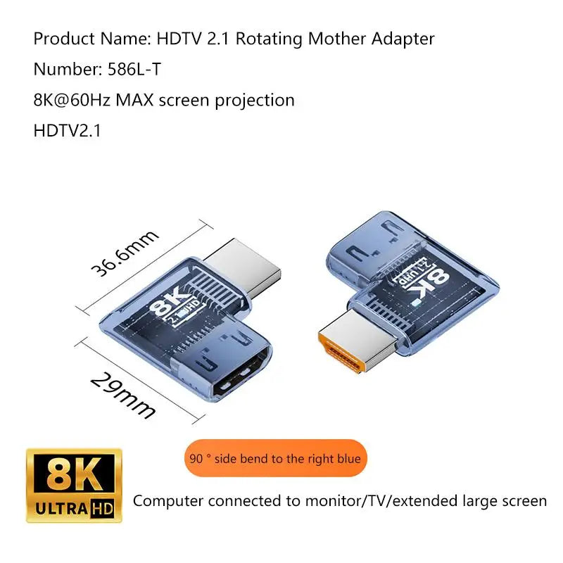 HDMI 2.1 Male To Female Adapter 8K@60Hz Male To Female Connector Up Down Angle 90 270 360 Degree For HDMI Cable PC Laptop HDTV Oasis Select C1