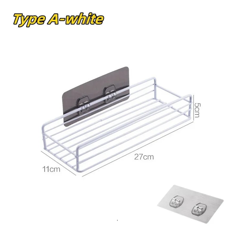 1/2PCS Bathroom Metal Shelf No-Drill Metal Corner Shelf Shower Storage Shelf Bracket Bathroom Accessory Organizer Shampoo Shelf Oasis Select Type A-white