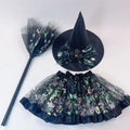 Halloween Pumpkin Dress Set Witch Broom Witch Hat Cover European and American Printed Mesh Dress Set Oasis Select Colorful hand grab one size fits all
