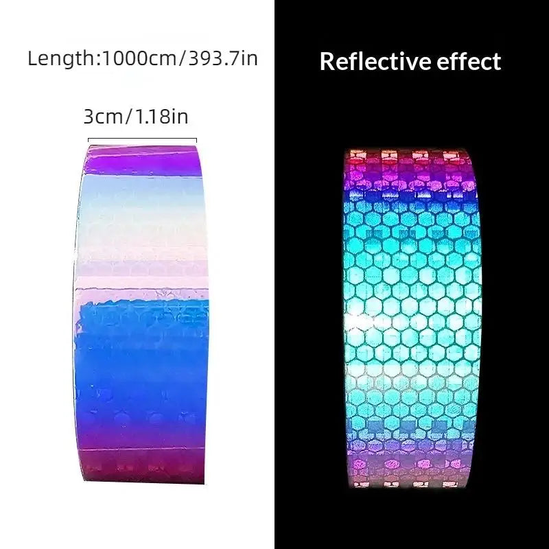 Night Reflective Strip Wheel Hub Warning Sticker Night Riding Colorful Laser High Viscosity Colorful Reflective Tape Sticker Oasis Select C