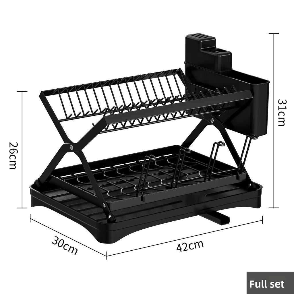 Kitchen Storage Dish Rack Foldable Household Multifunctional Storage Drain Dish Rack Oasis Select Black suit