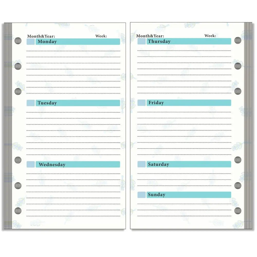 Weekly Monthly Planner Inside Paper Stationery Paper Refill Inner Pages Spiral Binder Paper A6 Loose Leaf Paper Budget Pages Oasis Select 54 sheets-C(Weekly)