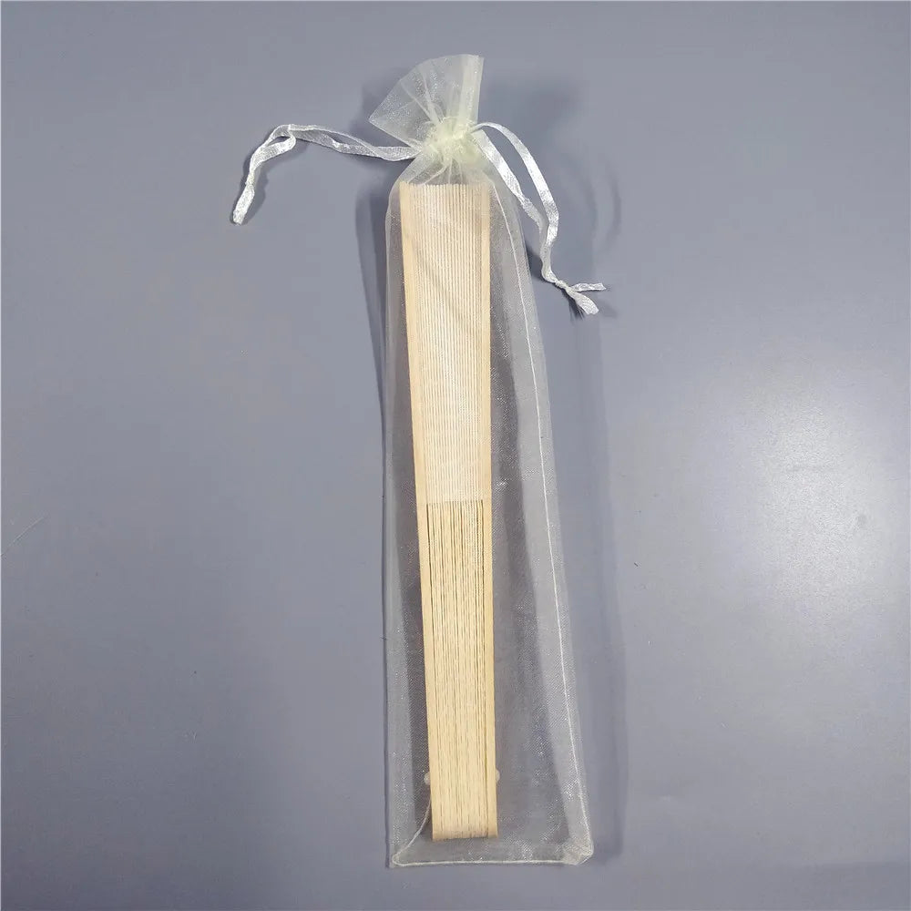 Hand Folding Fan with Organza Bag Bridal Shower Kids Christestening Favors Wholesale Bamboo Fabric Handheld Fans Oasis Select Ivory Beige