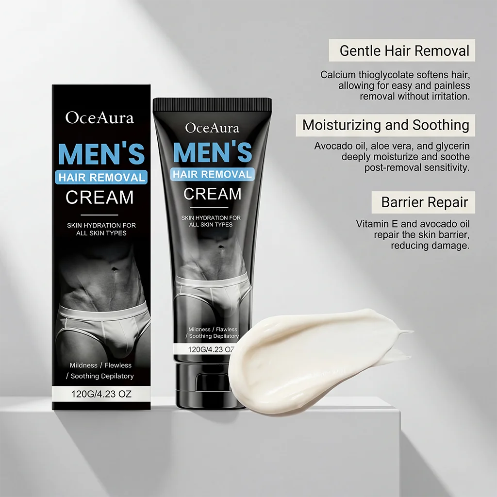 OceAura Men's Painless Hair Removal Cream – Body Depilatory Hair Removal Cream Oasis Select