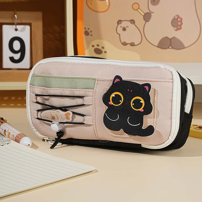 Panda Pencil Bag Green Multi-Layer Large Capacity Pensil Case Cute Cartoon Pen Holder Stationery School Supplies Gift Organizer Oasis Select A3