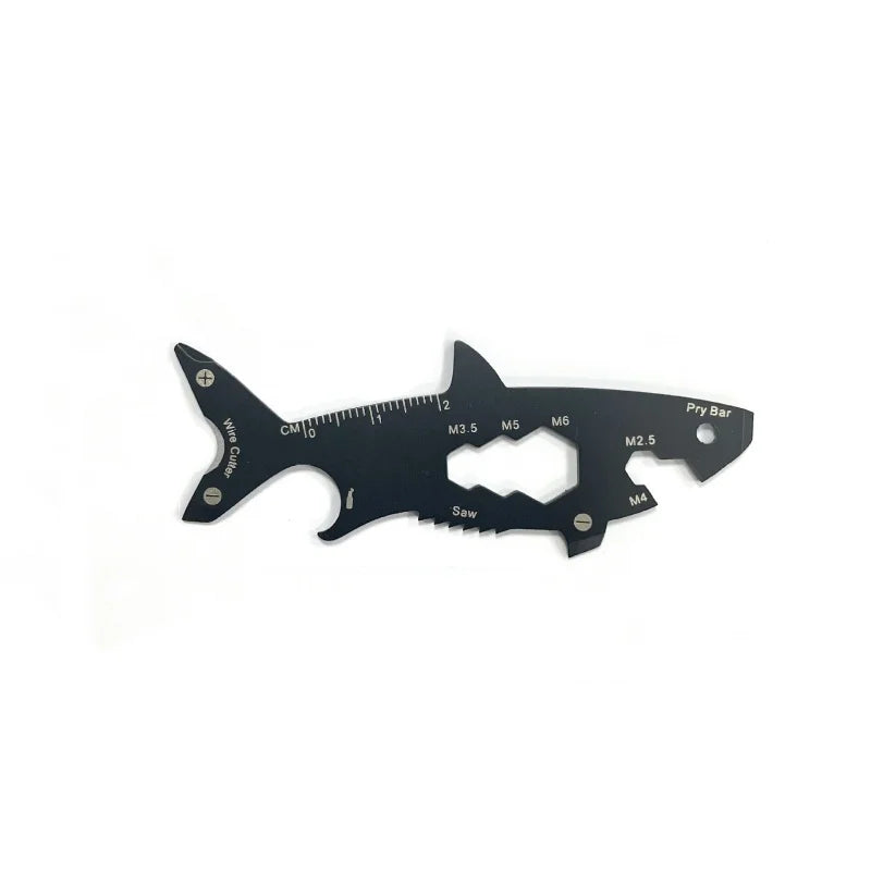 Shark Shaped Bottle Opener 15 in 1 Wallet Tool Card Stainless Outdoor Pocket Screwdriver Survival Tool Multi-function Keychain Oasis Select