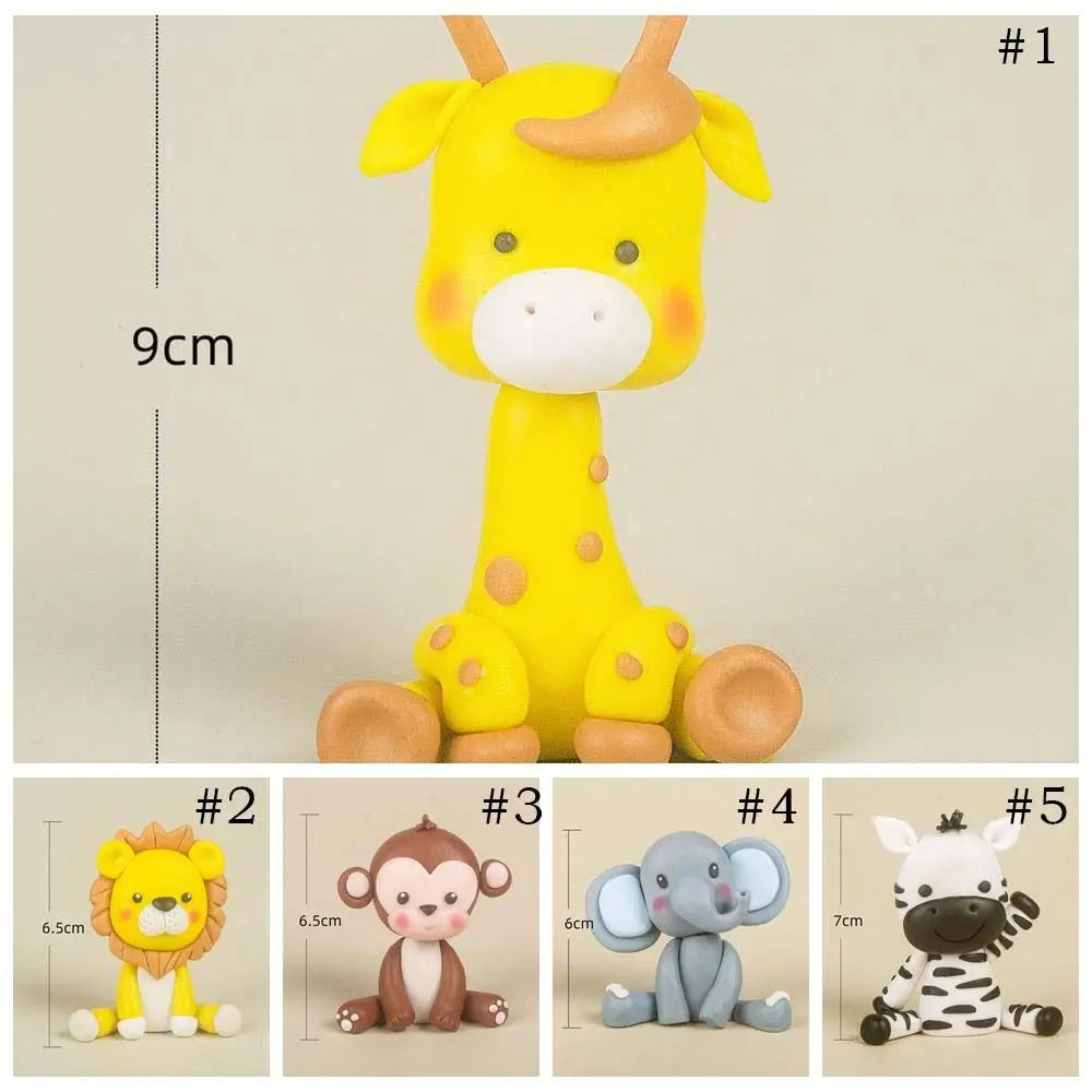 3D Jungle Animal Cake Toppers – Lion, Elephant, Giraffe & Monkey