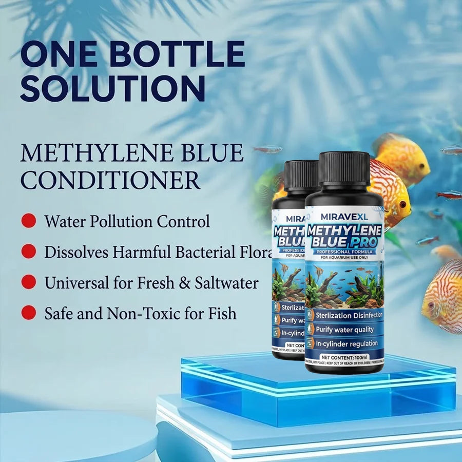 Concentrated Methylene Blue for Fish Aquarium Water Treatment - with Measuring Cup, Dropper & Gloves Oasis Select