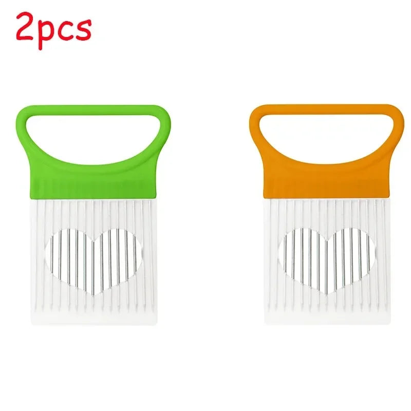 Stainless Steel Onion Holder Slicer Needle Fork Vegetable Fruit Slicer Tomato Cutting Holder Kitchen Tools Accessories Oasis Select green-orange