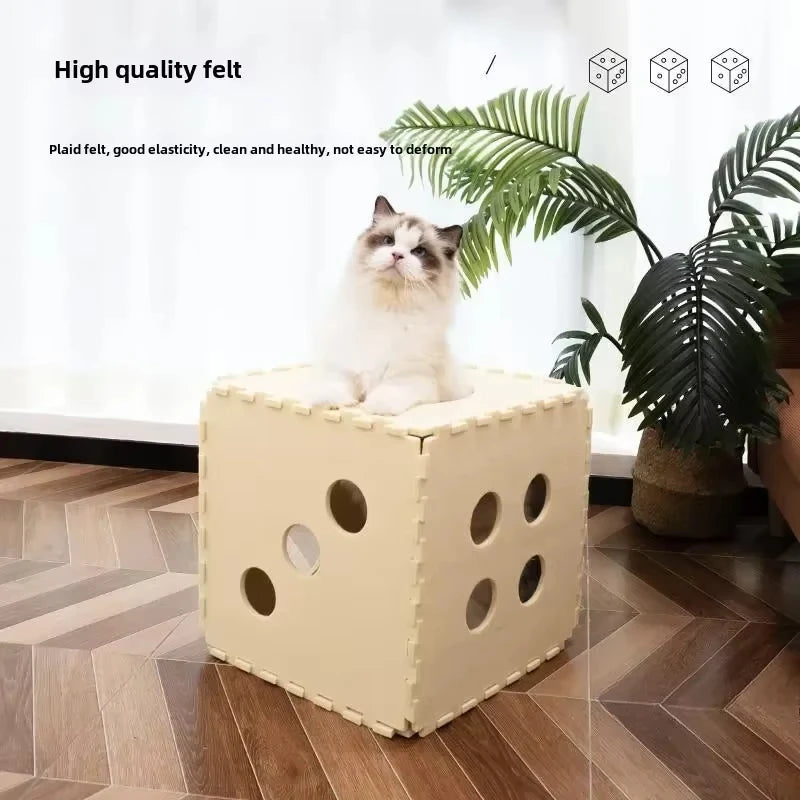Splicing Felt Cats Nest Dice-shape Cat House Detachable Cat Mat Felt Tunnel Toy Interactive Pet Toy Cube Tent Pet Supplies gifts Oasis Select