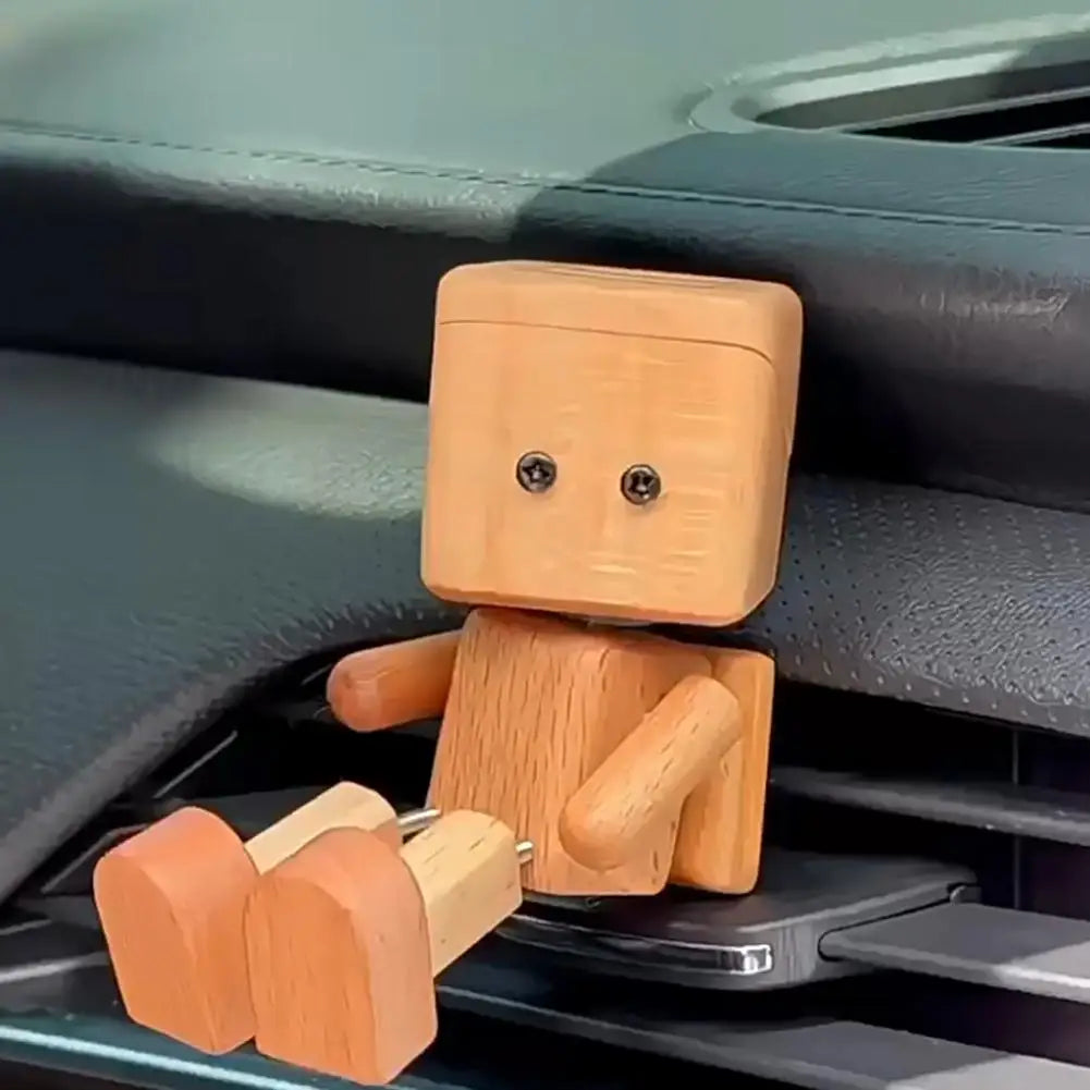 Shaking Wooden Man Figurine – Car Dashboard Aromatherapy Decor
