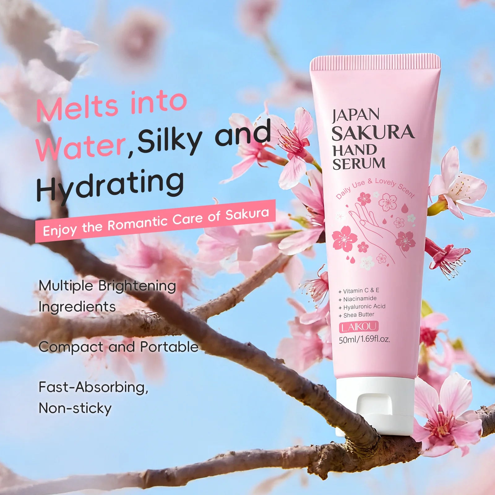 Sakura Cherry Blossom Hand Serum Hyaluronic Acid Brightening Firming Hydrating Anti Aging Hand Cream Absorbs Quickly Skincare Oasis Select 3bottle