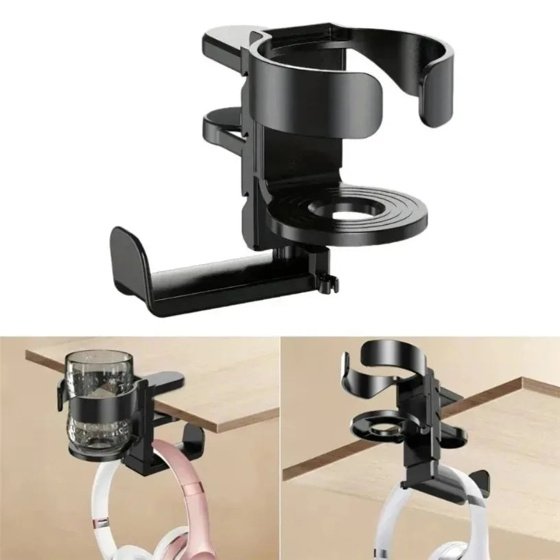 2 IN 1 Slip Cup On Headphone Holder Desk Cup Holder Adjustable Non For Desk Office Supplies Workspace Under Desk Clamp Oasis Select