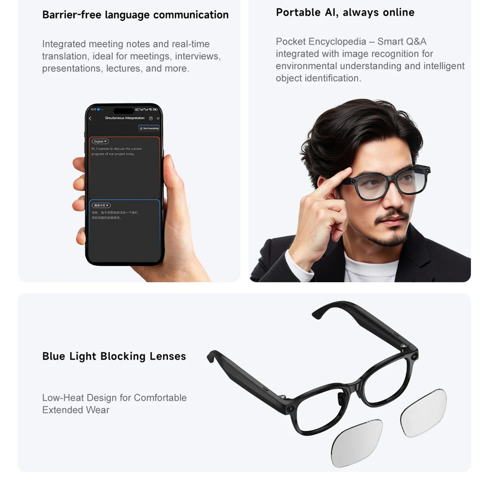 800W Camera AI Glasses Men Smart Translation Sunglasses 32Gb Storage Photo Video Recording Waterproof Call Reminder Play Music Oasis Select