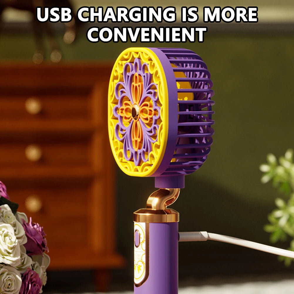 Vintage Floral Handheld Mini Fan – USB Rechargeable, 3 Speeds Handheld Portable Fan Oasis Select