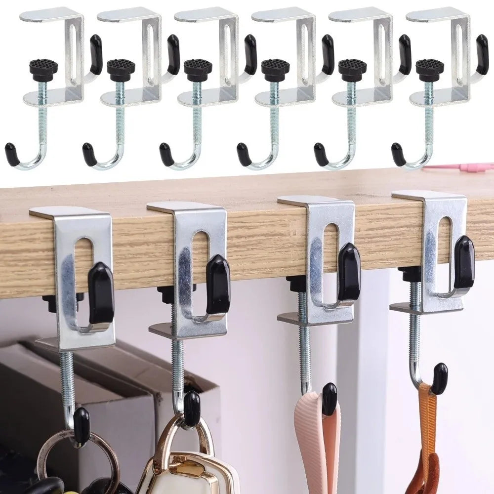 2pcs Portable Adjustable Desk Edge Hook Detachable Punch-free Backpack Hook Headphone Hanging Hook Home Office Organizer Oasis Select