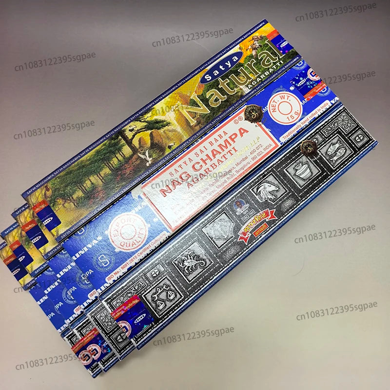 12Boxes Satya Incense Sticks 15g/Box,Home Fragrance Handmade Multiple Mixed Flavors 4Box Super Hit&4Box NATURAL&4Boxes NAGCHAMPA Oasis Select