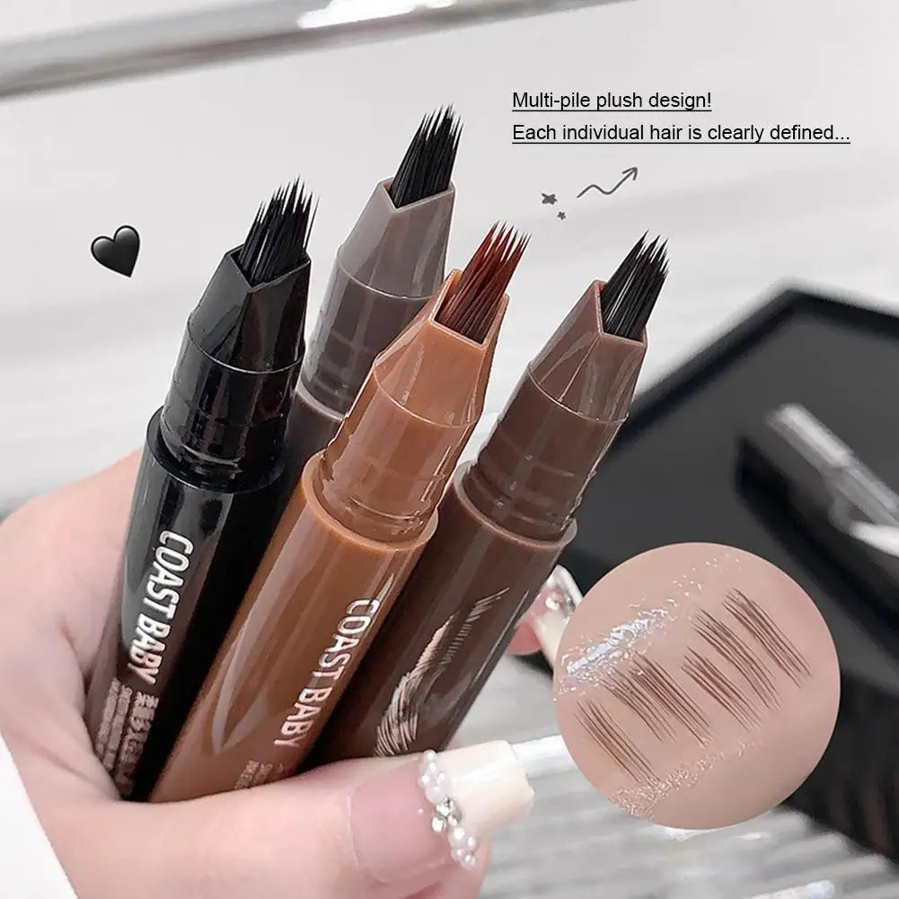 3D Waterproof Microblading Eyebrow Pen 4 Fork Tip Tattoo Pencil, Multi-Fork Wild Eyebrow Pen Precise Natural Liquid Eye Brow Pen Oasis Select