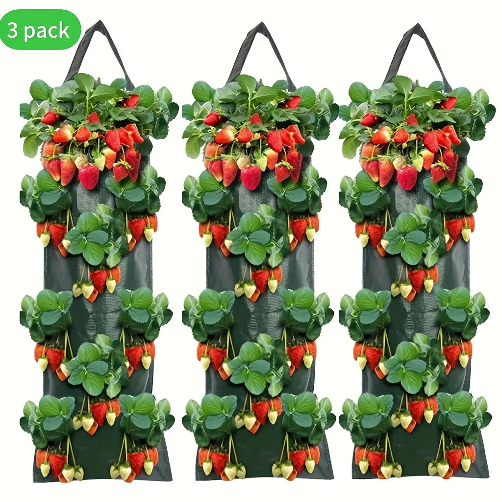 3pcs Hanging Plant Bags with 8 Holes for Strawberries, Multi-Pocket Perforated Grow Bags for Home Fruit Cultivation & Garden Use Oasis Select 3PCS
