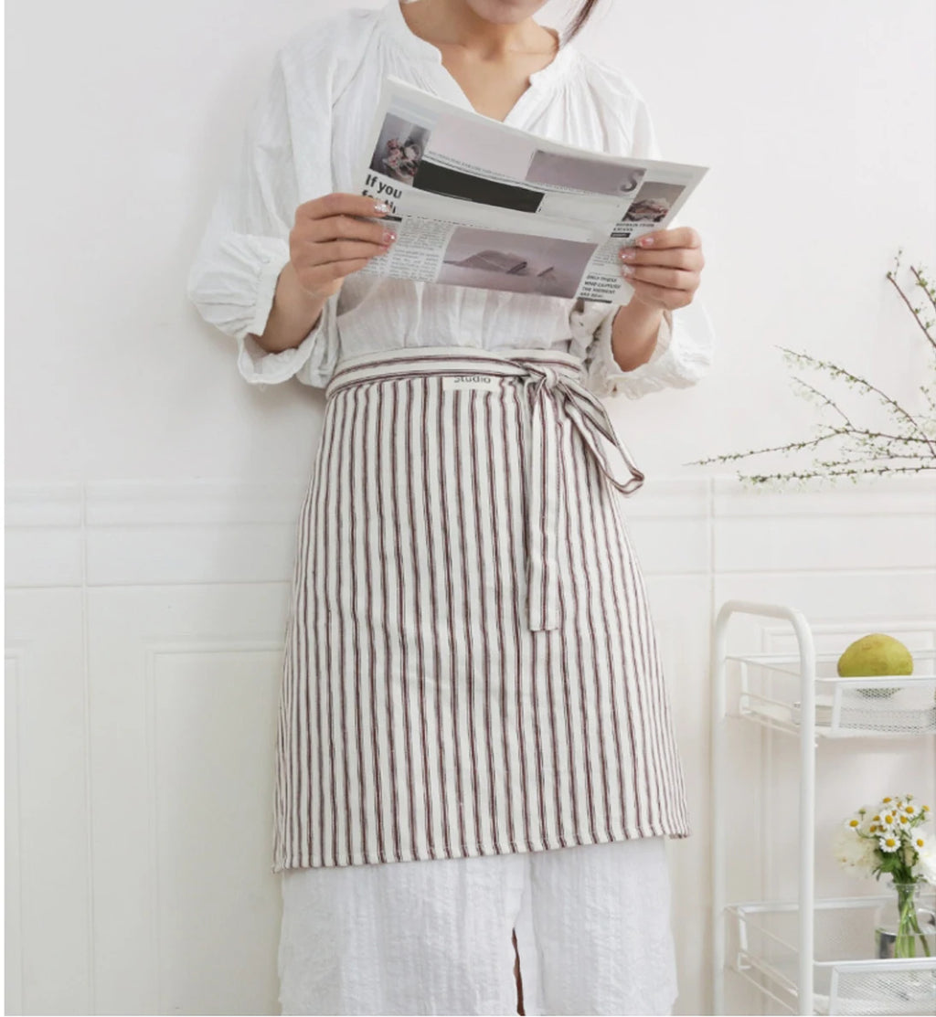 Art Studios Cotton Stripe Apron Anti Fouling Elegant Cooking Half Apron Washable Anti Oil Waist Apron Restaurant Oasis Select