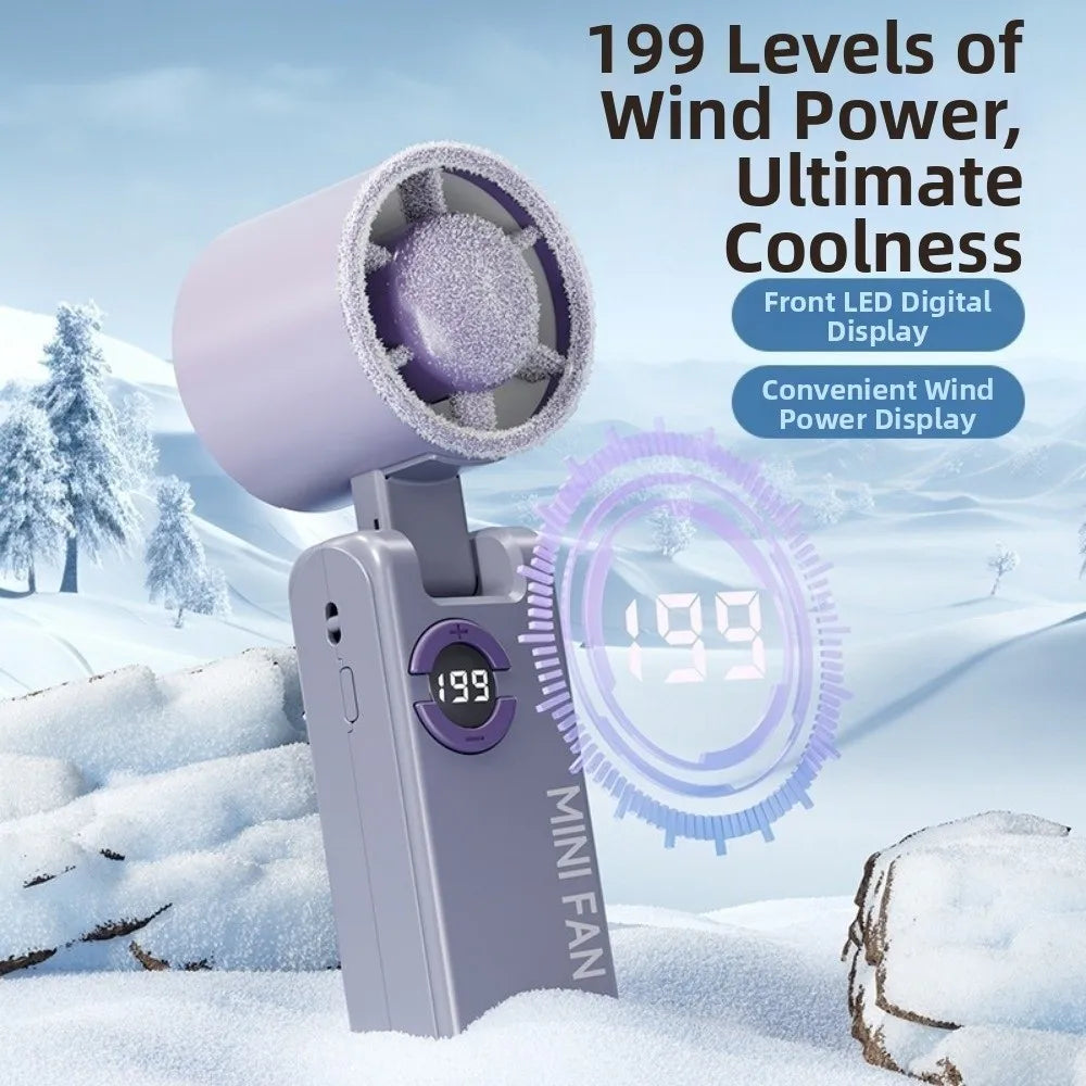 Mini 199 Gears Foldable Handheld Fan High-Speed Portable Turbo Fan Digital Display Adjustable Speed Cooling Fan Camping Oasis Select