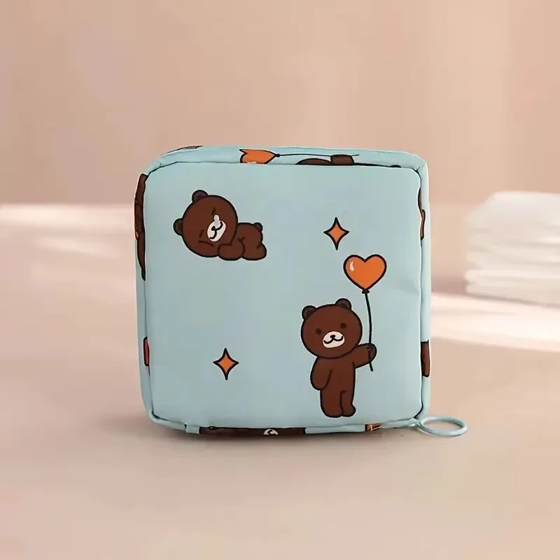 Women Sanitary Napkin Tampon Storage Bag Portable Waterproof Organizer Pouch Cartoon Pattern Sanitary Napkin Bag Oasis Select Bear