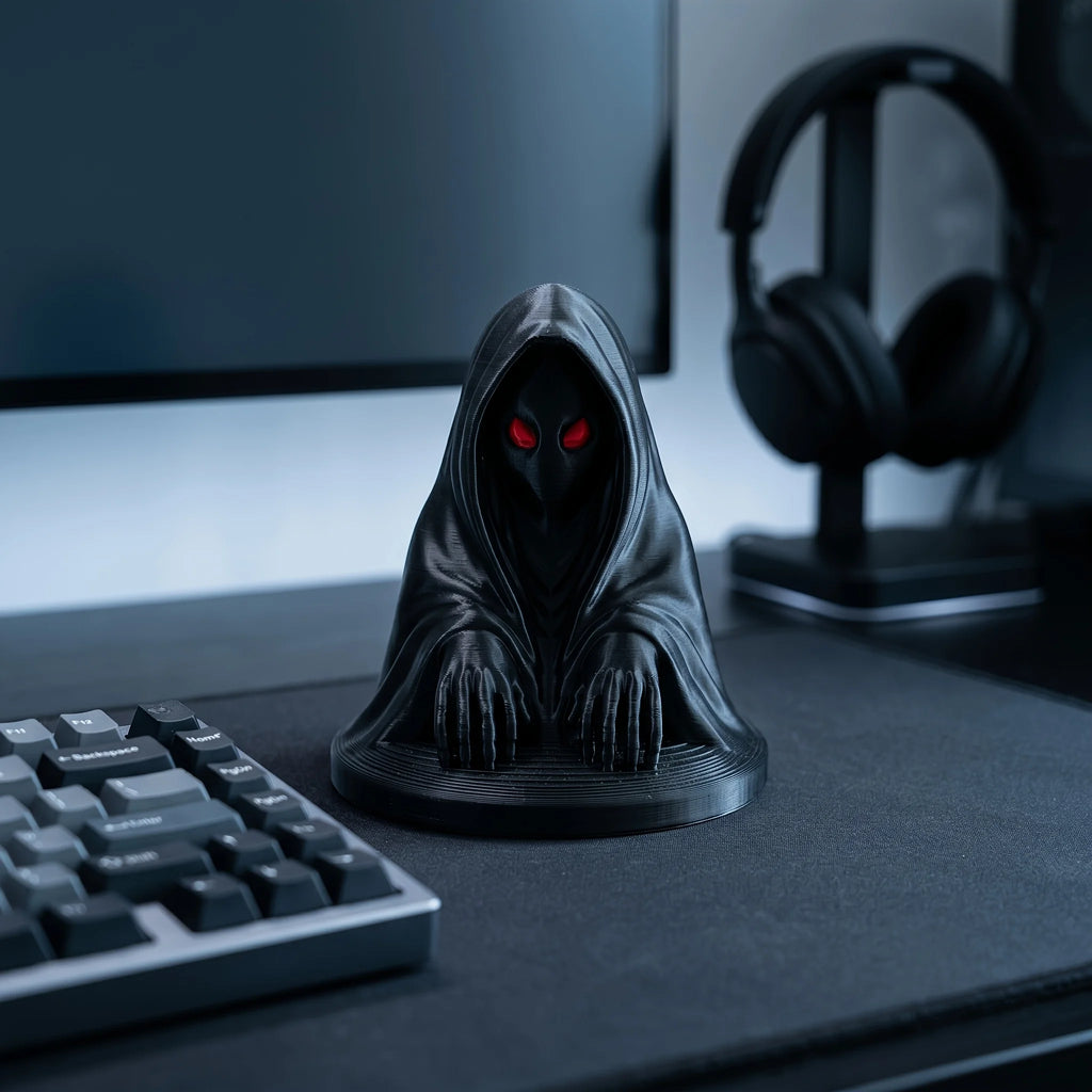 Gothic Mysterious Hooded Reaper Figurine 3D Printed Red Eye Black Robe Statue Desktop Ornament Decor for Game Room Desktop Gifts Oasis Select