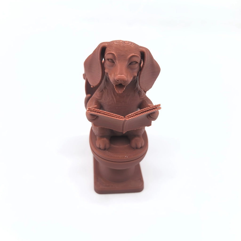 Quirky Dachshund on Toilet Miniature Figurines 3D Printing Desk Mate Humorous Dogs Reading Book Ornaments Decor Home Funny Gifts Oasis Select