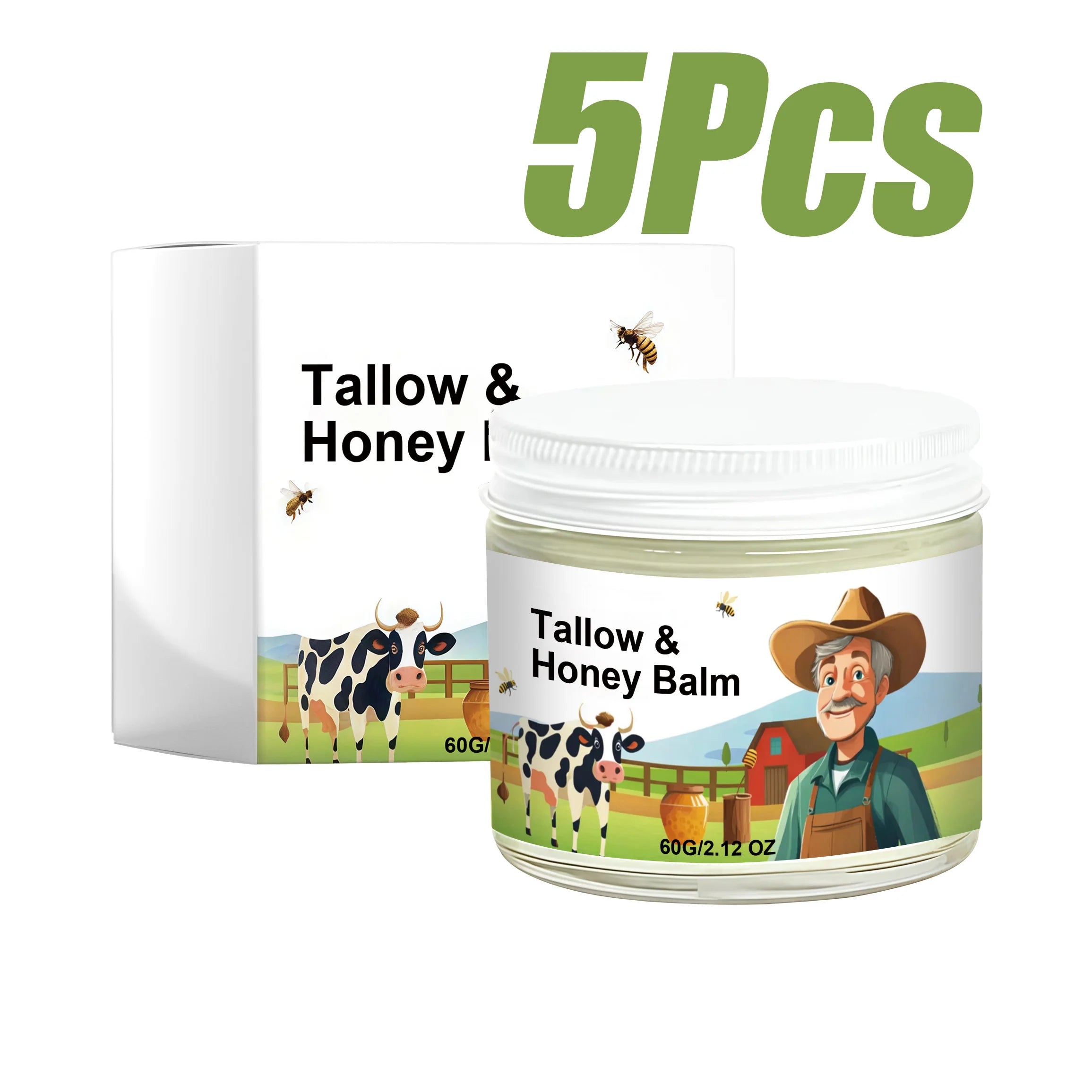 Hydrating Tallow & Honey Balm Skin Nourishing Smoothing Delicate Moisturizer to Improve Texture for Soft Firm Skin Daily Skincar Oasis Select 5Pcs