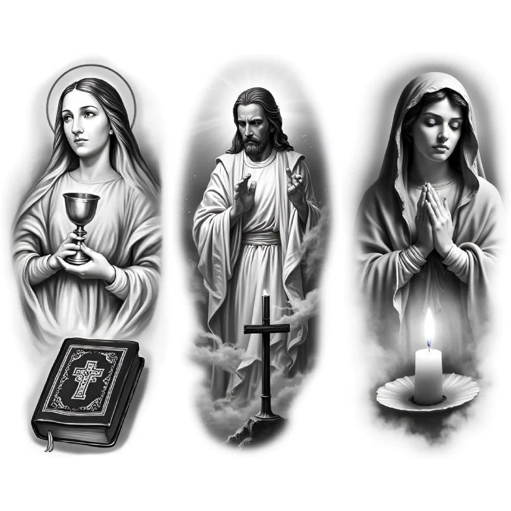 3-Pack Waterproof Temporary Tattoos – Cross & Praying Figures