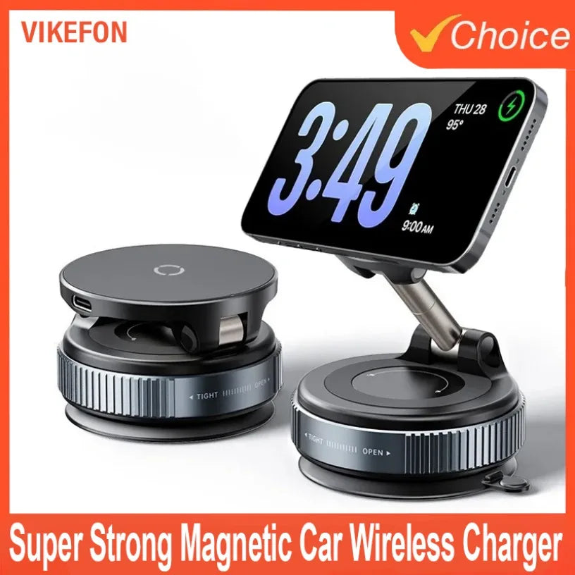 Super Strong Magnetic Car Wireless Charger Phone Holder 360° Rotation Vacuum Suction Cup For iPhone 12-16 Series Fast Charging Oasis Select