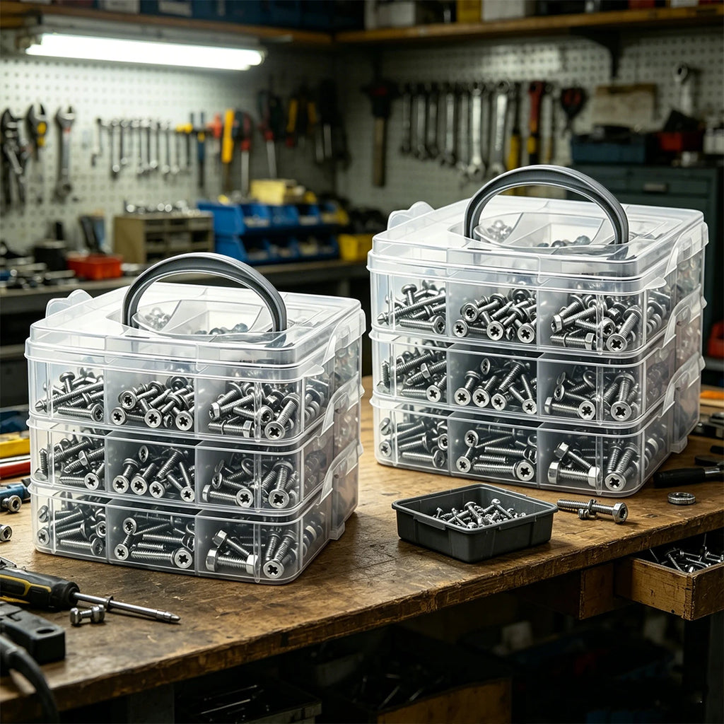 2pcs stackable plastic hardware accessory storage boxe multi-layer combination bolt part sorting box portable toolbox household Oasis Select