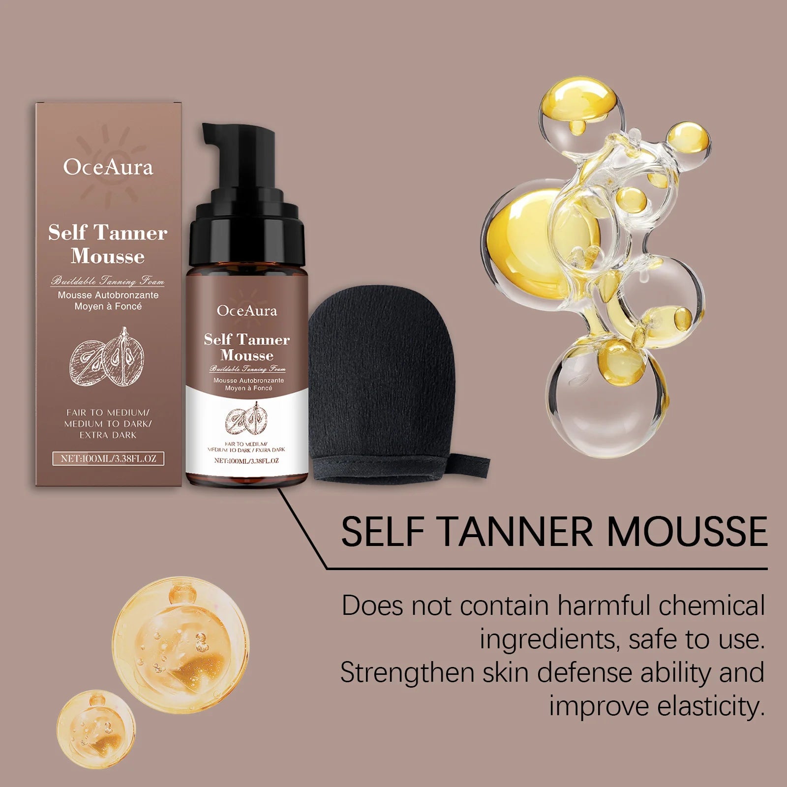 Sunless Self Tanning Mousse Lasting Natural Tanning Effect Use Evenly Nourish Skin For All Skin Types Buildable Self Tanner Foam Oasis Select