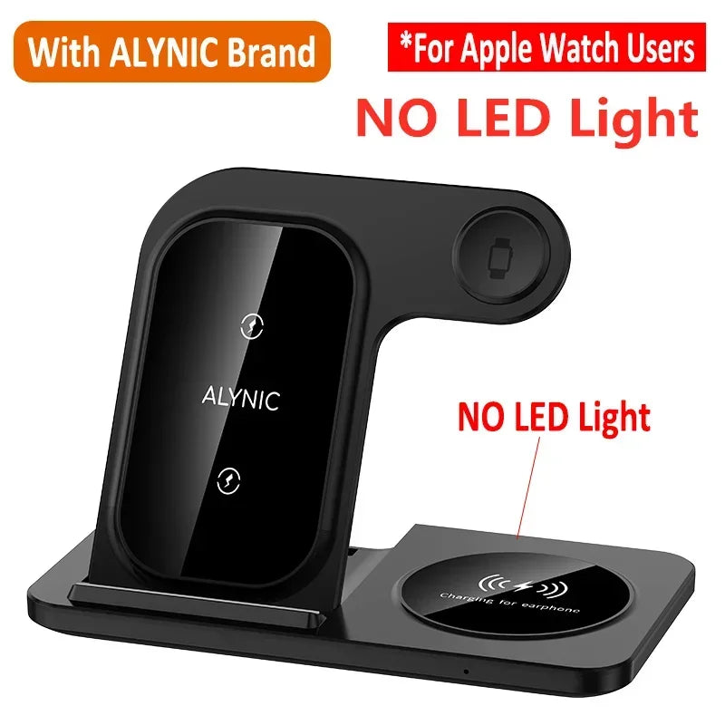 3 in 1 Wireless Charging Station for Apple Devices Foldable Fast Charger Stand for iPhone iWatch AirPods Pro with Night Light Oasis Select ALYNIC Black