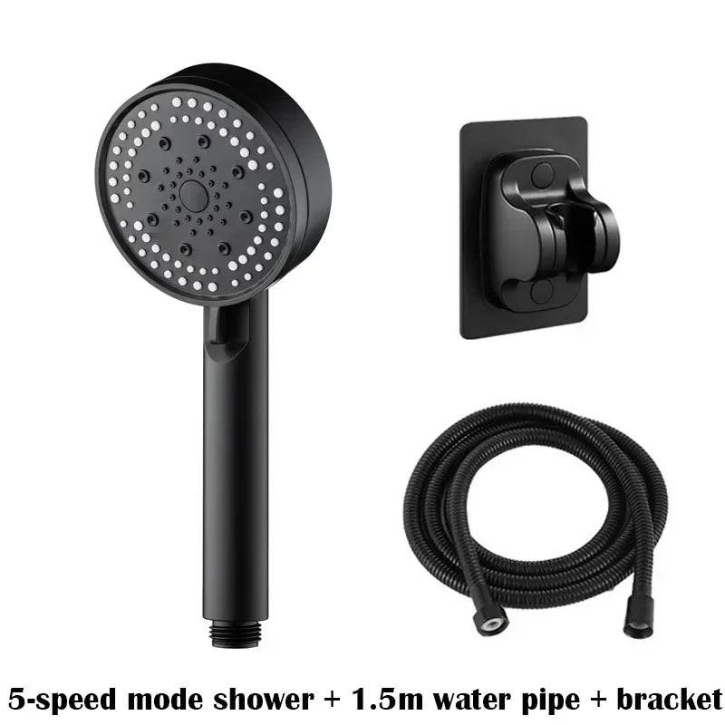 5 Modes Shower Head Set with Water Pipe Bracket Adjustable High Pressure Water Saving Shower Head Water Massage Shower Head Oasis Select black set