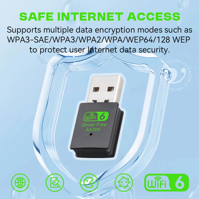 Mini USB WiFi Wireless Adapter WIFI6 AX300 802.11AX Network Card 2.4GHz Dongle Receiver 286M For PC/Laptop Win7/10/11 Drive Free Oasis Select