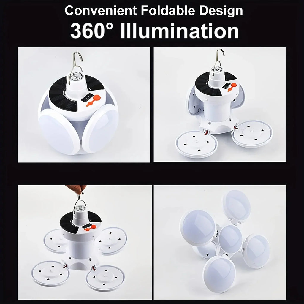 Portable Solar Camping Lantern USB Rechargeable Outdoor Tent Lamp Folding LED Football Bulbs With Hanging Hook Oasis Select