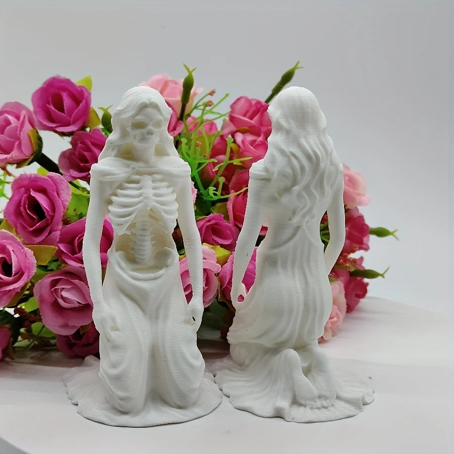 Gothic Skeleton Girl Statue 3D Printing Strange Skull Kneeling Position Statue Ornament Mini Handicrafts Home Desktop Decor Gift Oasis Select