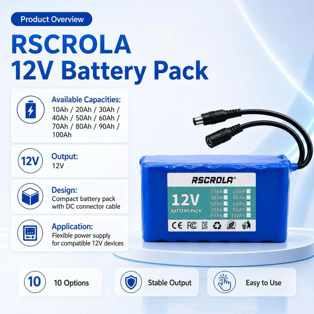 Rechargeable 12V 18650 Lithium Battery Pack with BMS, for Solar, LED Light, RC Model, Power Supply, Long Cycle Life with Charger Oasis Select