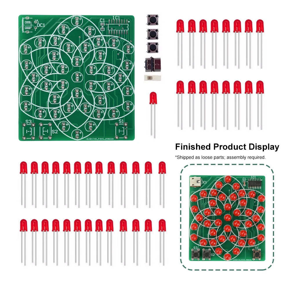 DIY Electronic Kit 43 LED Pattern Module Windmill Flowing Light Board Soldering Project Practice Set for Skills Training Oasis Select without cable
