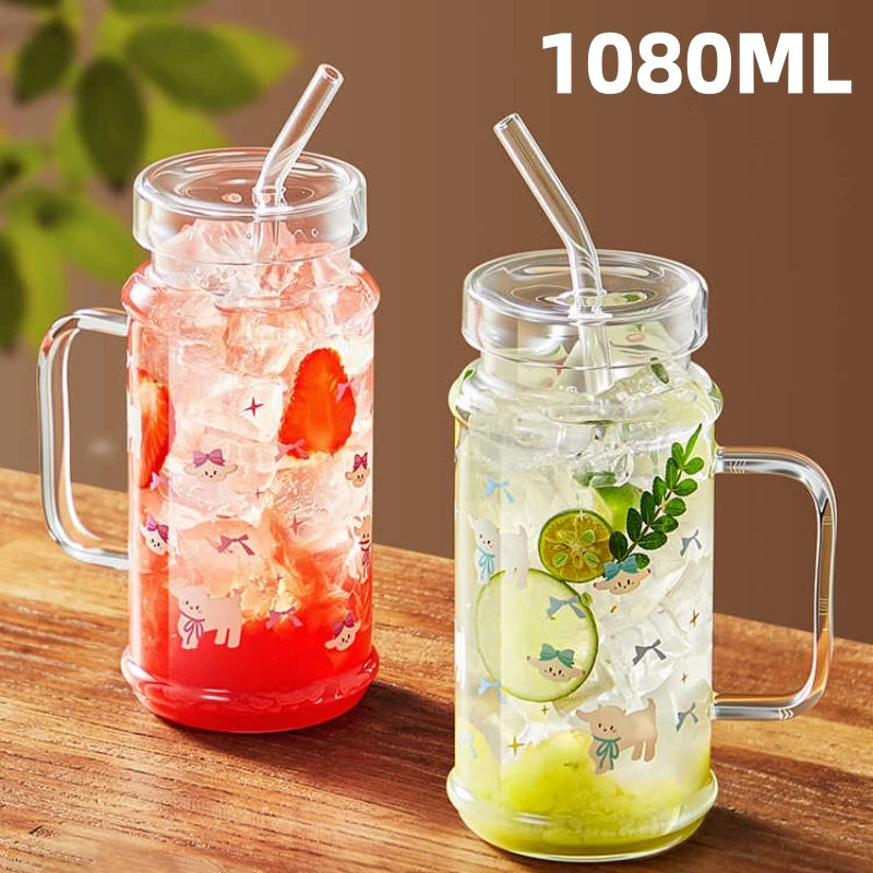 1080ml Large Capacity Straw Cup Glass Tumbler with Lid - Iced Coffee Cup, Reusable Drinking Cup for Coffee, Tea, Iced Americano Oasis Select